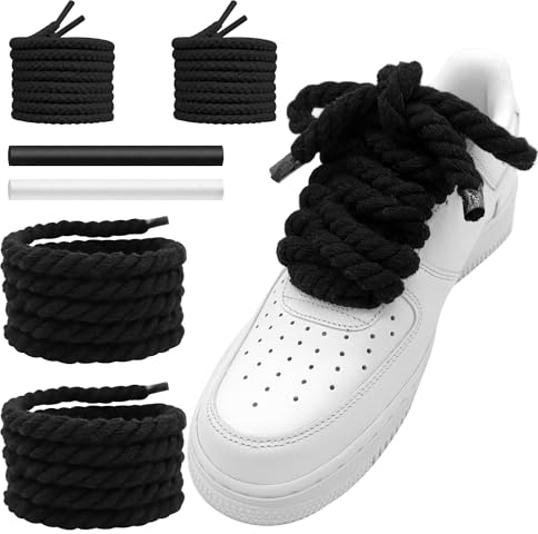 NDTEZUGT 13/32 tum (1 cm) tjocka rep skosnören strängar för skor, rund bomull tjocka skosnören ersättningssnören för sneakers (svart-02, 140 cm)