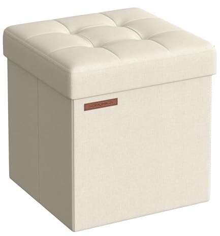 SONGMICS 38 cm Sitzbank mit Stauraum, klappbare Sitztruhe, Aufbewahrungsbox, Fußbank, cremeweiß LSF027W01