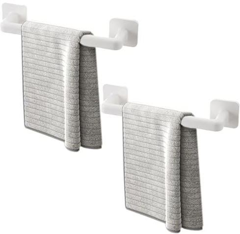 2-Pack 12 pollici (30 cm) Barra porta asciugamani autoadesiva, barra porta pantofole, appendi asciugamani da mano e supporto da parete in plastica corto per cucina e bagno