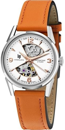 Lip Himalaya 33.5 Sablier Automatique Montre Femme Bracelet Orange 671680
