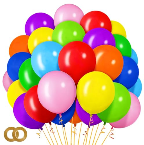 Rainbow Balloons 100 Pack 10 inch Multicoloured Balloons with string Assorted Color Latex Balloon for Kids' Birthday Rainbow Party Decorations Baby Shower Wedding Graduation