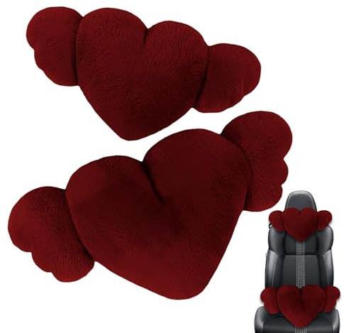 Generico Cuscini Per Auto A Forma Di Cuore - 2 Cuscini In Peluche Con Ali | Accessorio Comodo E Carino Per La Guida E La Casa, Aggiunge Un Tocco Di Morbidezza E Comfort