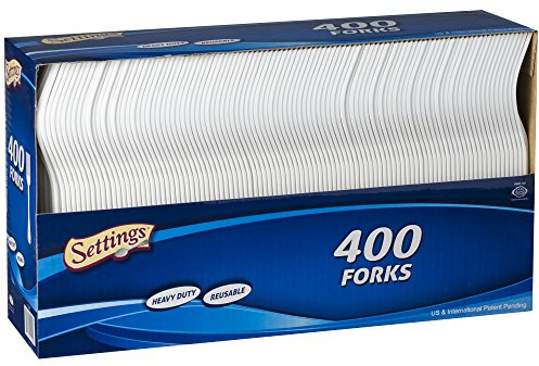 Settings Plastic Forks Heavy Duty Disposable White Cutlery, 400 Count