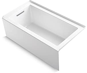 Kohler K-20202-LA Underscore 60 Soaking Bathtub for Three Wall Alcove Installation with Left Drain and 68 Gallon Water Capacity - White