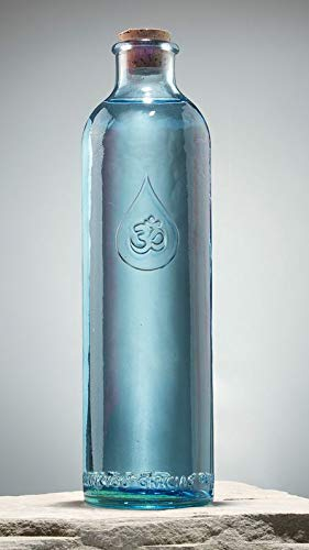 Wasserflaschen Om Zeichen 2er Set je 1,2l 30cm aus Glas Blau Korkdeckel Broschüre | Glasflasche Samen des Lebens | Trinkflasche Goldener Schnitt | Flasche Karaffe Wasserenergetisierung | Esoterik
