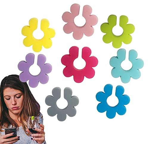 Pomrone Marcatori per bicchieri da vino - 14 Pz/set Teschio e Fiore Bere Targhette Nome in Silicone - Ciondolo in vetro per bevande Ciondolo per vino per calici, Etichette per bevande Segna bicchieri