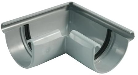 Marley Dachrinnenset aus PVC Dachrinnenteile RG 100 Grau RAL 7040 Regenrinnen System (Außenecke 90°)