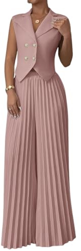 shownicer Tailleur da Donna Eleganti Estivi Due Pezzi Completo Pantalone Tuta Casual Elegante Senza Maniche Gilet e Blazer A Vita Alta Pantaloni Outfit A Rosa L