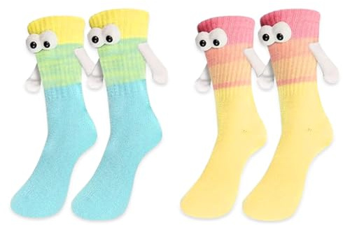 Aagogue 2 Paires de Chaussettes Drôles avec Mains Magnétiques, Taille Unique (36-43), Multicolore, Unisex, Socks Tube, Coton, Lavage en Machine, 4 Unités