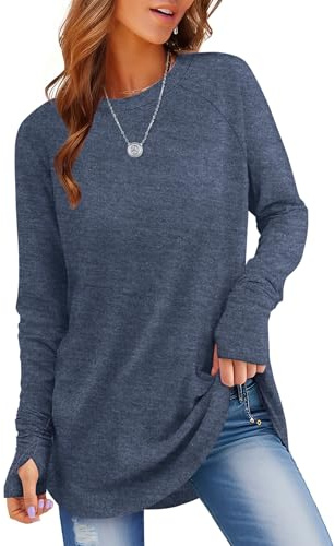 Rapbin Womens Tops Elegant T Shirts Long Sleeve Shirt Maternity Blouse Thumbhole Sweater Ladies Sweatshirt UK Gray Blue-XL(UK 18-20)