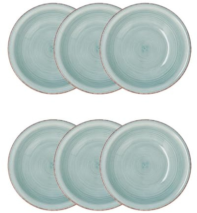 Quid Set de 6 platos hondos Vita Aqua de gres 21,5 cm | Turquesa, Gres, formato redondo, acabado brillo, 21,5 cm, 6 piezas, apilable, apto para microondas