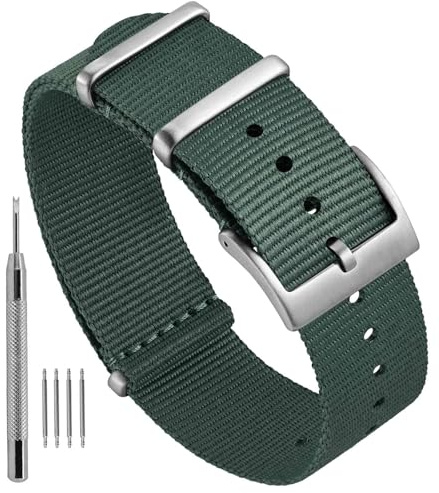 Ayadoo 22mm One-Piece Nylon Watch Strap for Men and Women, Cinturino di Ricambio in Stile Militare, Verde Giardino con Fibbia Argentata