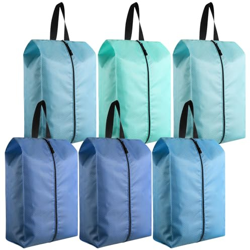 Bulyoou 6 Pcs Travel Shoe Bags with Zipper Portable Suitcase Shoe Organizer Packing for Men Women Nylon Multicolor(L,Blue)