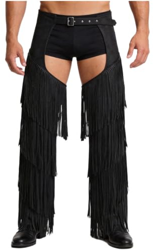 Rswnyirn Cowboy byxor för män, överbyxor, långa chaps-byxor med fransar, retro, västerländsk, sherriff, rollspel, kostym, temafest, karneval