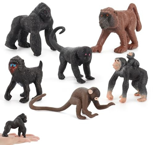 Porgeel Juguete de Mono 6 Piezas Realista de Mono pequeño Animales de plástico de PVC Animales de Juguete Educativo temprano