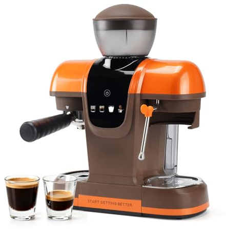BENFUCHEN Cafetera expreso con molinillo, 20 bares, 20 grados de molienda, pantalla táctil, espumador de leche, recipiente de granos de 220 g, depósito de agua de 800 ml, filtro de café y café expreso