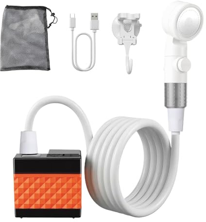 Camping Shower with Pump, 3 Spray Modes, Rechargeable Waterproof Portable Shower, 20W High-Power Outdoor Washing System for Hiking and Travel, Professional Style Mobile for RV, Car, Garden
