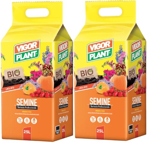 Terriccio per Semine 50L (2 Confezioni da 25L) per Ortaggi e Fiori | Substrato Professionale per Germinazione Semi | Soffice e Drenante | Ideale per Orto| Vasi e Semenzai | Ricco di Nutrienti Naturali