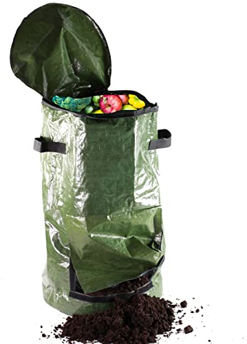 GOLDBEARUK Indoor-Outdoor Small Composter Bin - Kitchen Waste Container - Green Medium 59cm