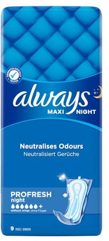 Always Maxi Night Profresh Sanitary Towels without Wings, 9 Count