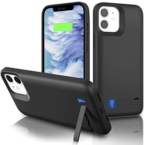 Gladgogo Akku Hülle für iPhone 11, 6800mAh Akkuhülle mit Ständer und hoher Kapazität,Wiederaufladbar Batterie Ladehülle Akku, Tragbares Batterieladegerät Hülle für iPhone 11(6.1Zoll), Schwarz