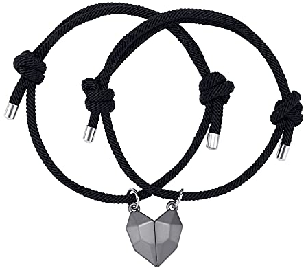 JSDDE Pärchen Armbänder mit Magnet Herz Anhänger, Geflochtene Paar Armbänder, Partnerarmbänder Freundschaftsarmband Geschenk für Liebhaber Schwestern Freunde