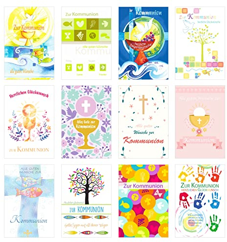 Edition Seidel Set 12 Kommunionskarten mit Umschlag - Glückwunschkarte zur Kommunion - Kommunionskarte - Set Kartenset (Klappkarten mit Briefumschlag) (SW02)