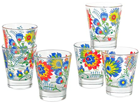 Baroni Home Set de 6 Gobelets à Café, Verres à Liqueur 9 cl, Set de Verres à Shot MADE IN ITALY, Tasses en Verre, Fantaisie Fleurs Colorées