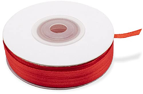 Decoraparty Ruban Rouge en Satin 3 mm, Bobine Satinée 50 m pour Cadeaux, Cartes de vœux, Fleurs, Gâteaux, Mariage, Confirmation, Anniversaire, Saint Valentin, Remise des diplômes, Noël, Nouvel An