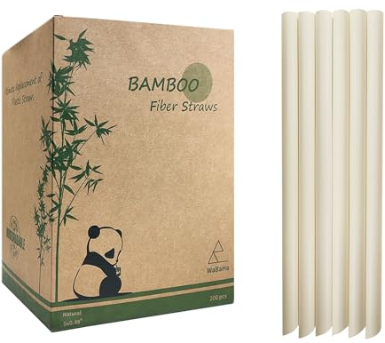 Bamboo Boba Straws Biodegradable Bamboo Bubble Tea Smoothie Straw Disposable Giant Boba Drinking Straws - 1/2 Wide X 8 1/2 Long, 200 Pack
