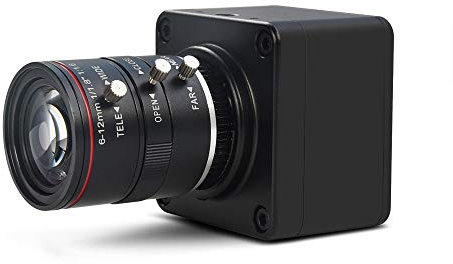 MOKOSE Cámara USB de 4K a 30 fps con lente manual varifocal de 6 a 12 mm, cámara web UVC, unidad libre, compatible con Windows, Mac OS X, Linux