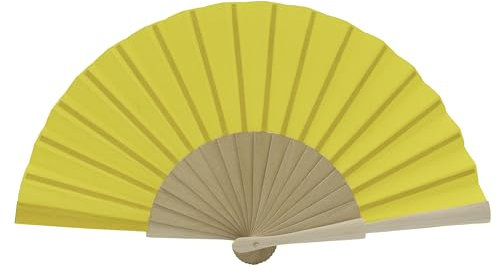 MAPIMANIA - Ventaglio Legno Pieghevole in Tessuto Color Giallo, Ventagli Matrimonio Personalizzati, Ventaglio Giapponese Resistente, Gadget Cerimonia