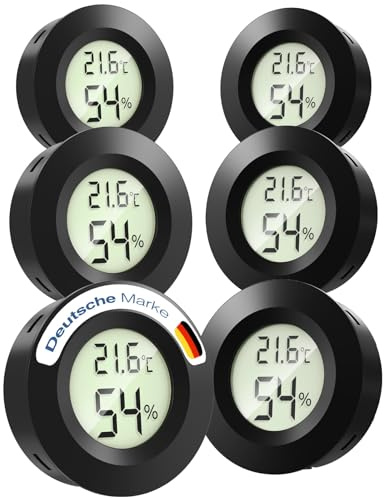MAVORI® 6 x Thermometer Hygrometer mini mit C/F und on/off Funktion - Temperaturmessgerät und Luftfeuchtigkeitsmesser - präziser Raumthermometer innen und Hygrometer innen zur Kontrolle des Raumklimas