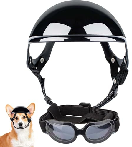 ETUCYNG 2 Pezzi Casco E Occhiali Per Cane, Sole Cane Protezione Testa Regolabile, Casco Regolabile Con Protezione Occhi, Casco Di Sicurezza Traspirante Regolabile Con Protezione Occhi