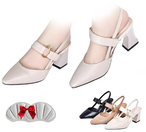 BIUBIULOVE Scarpe con Tacco Ortopediche Clare, Scarpe con Tacco Clare, Scarpe da Lavoro con Cinturino Posteriore da Donna, Scarpe con Tacco Alto Chiuse E Appuntite (EU:37,Bianco Sporco)