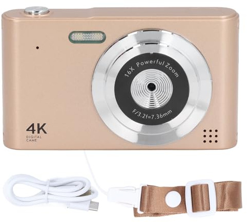 Fotocamera Digitale Vintage 4K 48MP HD con Zoom 2,4 Pollici 16X Anti-vibrazione per la Registrazione di Video Fotografici in Viaggio (GOLD)
