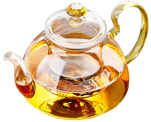 MESNEY 1350ml Glas Teekanne mit Edelstahl-Sieb und Gold-Dekor – Hitzebeständige Teekanne für alle Teesorten, Tropffreies Design, Spülmaschinenfest, Elegant und Praktisch für Zuhause und Büro