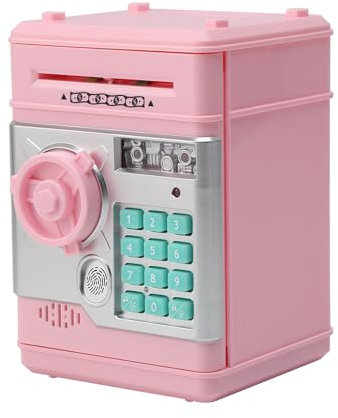 Gevvnss Salvadanaio Cassaforte,Cassaforte Bambini con Digitale Codice e Impronta,Mini Salvadanaio Elettronico,Automatico Succhiare Banconote per Ragazzi e Ragazze,Rosa Chiaro
