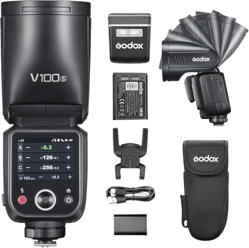 Godox V100S V100 S V100-S Round Head Camera Flash Speedlight for Sony Cameras 100Ws TTL HSS 1/8000s 2.4G Built-in LED Fill Light for Sony Cameras