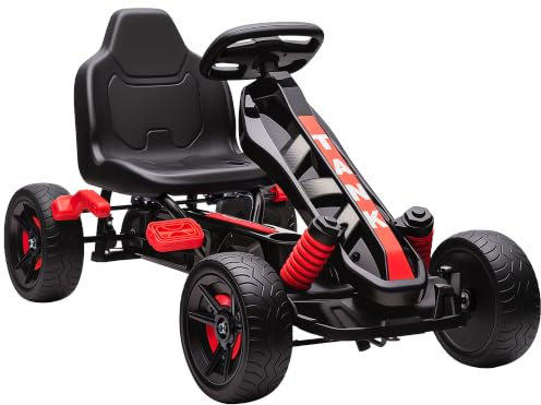 AIYAPLAY Pedal Go Kart with Freewheel System Brake for Kids Ages 3-6 Red | Ride on Racer, Non-Slip EVA Wheels, Metal Frame