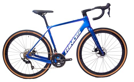 Rinos Sandman 3 Bicicleta Gravel de Carbono | 105, 22 Velocidades | Cuadro TORAY T800 | Solo 9.8 kg | Frenos de Disco (Azul Metalizado, M (53cm))