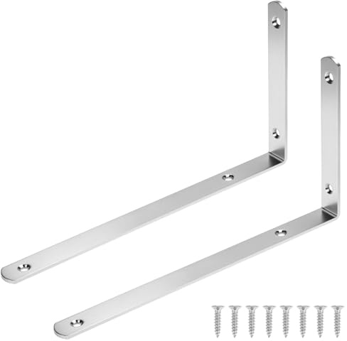 QWORK 2 stycken hörnhyllfästen av rostfritt stål, 300 x 160 mm, tjocklek 4 mm – L-formad 90° konsol, inklusive skruvar