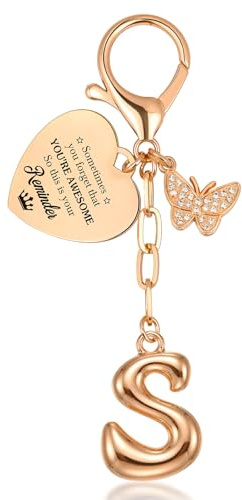 TUZELIYA Initial Keyring A-Z – Gold Letter Keyring for Women & Girls with Butterfly and Heart Charm, Bag Charm, Handbag Accessories