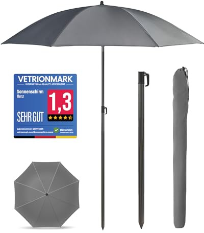 Menz Sonnenschirm Balkon 180 cm + Sonnenschirmhülle - UV50+ Sonnenschirm Strand, Balkonschirm mit Knickfunktion, Gartenschirm, Strandschirm - Fb. Anthrazit