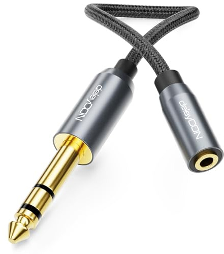 deleyCON 6,3mm a 3,5mm Jack STEREO - AUX Audio Adattatore TRS - Connettore 6,3mm a Presa 3,5mm, 20cm - per Cuffie, Altoparlanti, Chitarra, Amplificatore, HiFi, Mixer