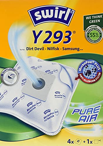 Swirl Y 293 MicroPor Plus Staubsaugerbeutel für Dirt Devil, Nilfisk, Samsung Staubsauger, Anti-Allergen-Filter, 4 Stück inkl. Filter, 203719