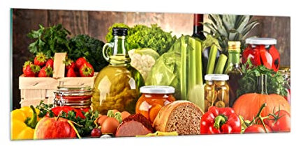 Quadro su Vetro 100x40cm Stampe da Parete in Vetro Il cibo verdure broccoli carne Grandi Decorazione Murale Camera da Letto Cucina 1 pezzo Quadri Moderni Soggiorno Immagini Wall Art GAB100x40-3182