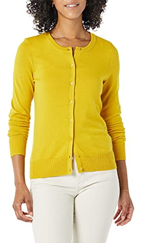 Amazon Essentials Gilet Col Rond Léger (Grandes Tailles Disponibles) Femme, Jaune Foncé, L