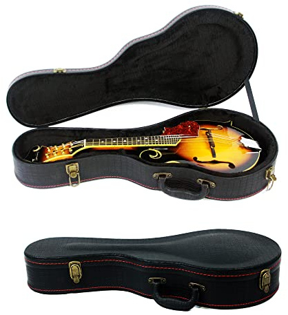 Roaring Iron Mandolin Hard Case, F-Style Mandolin Case, Crocodile Pattern Leather Bulge Surface with Plush Interior Wooden Case (Black)