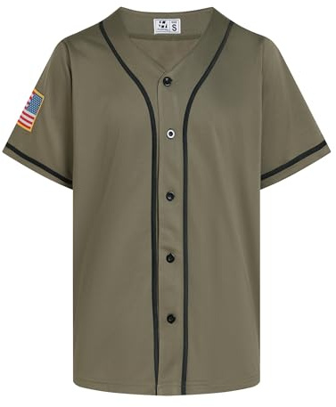 Pullonsy Tactical Father's Day Baseball Softball Jerseys Warrior Shirt Tops for Adult Men Dad,ArmyGreen-Black Stripe Plain,Size 3XL